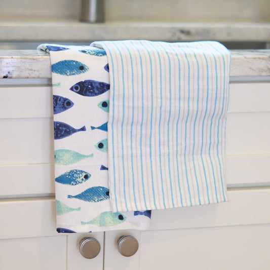 3 Piece Seafoam Stripe Kitchen Tea Towel Set