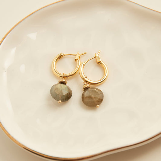 Tahani 18K Gold Genuine Stone Hoop Earrings