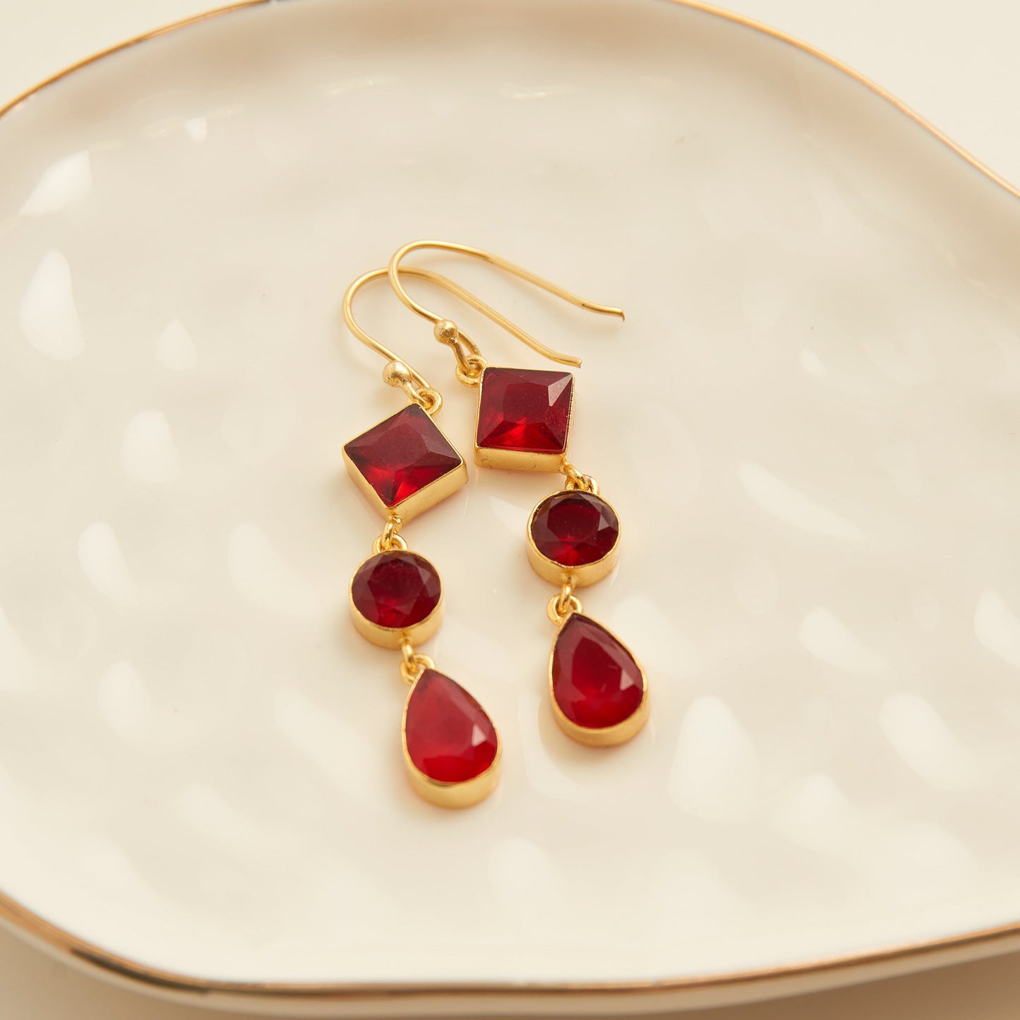 Tahani 18K Gold Linked Quartz Gemstone Drop Earrings
