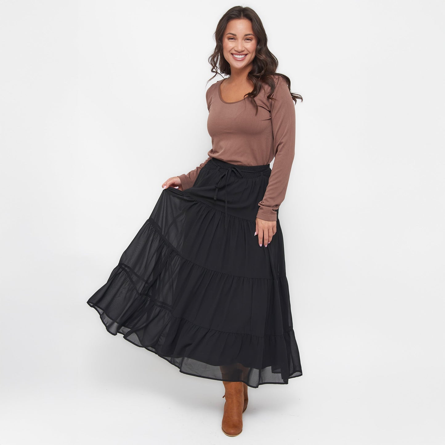 Hazel Georgette Tiered Maxi Skirt
