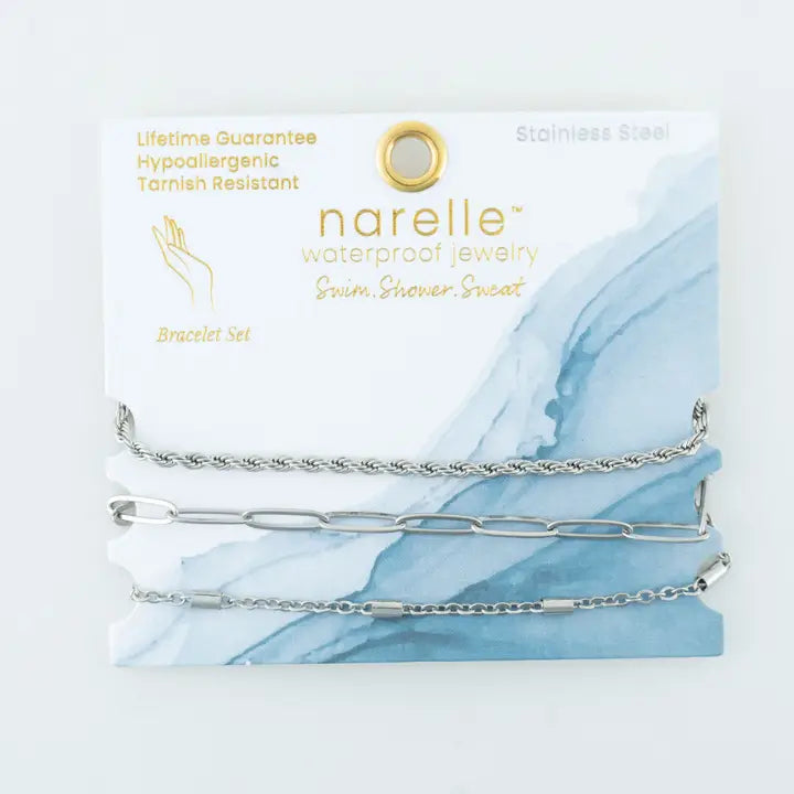 Paper Clip, Twisted and Dainty Chain Bracelet Set Extender" 11/2. L" 6 3/4 Narelle Waterproof Jewelry