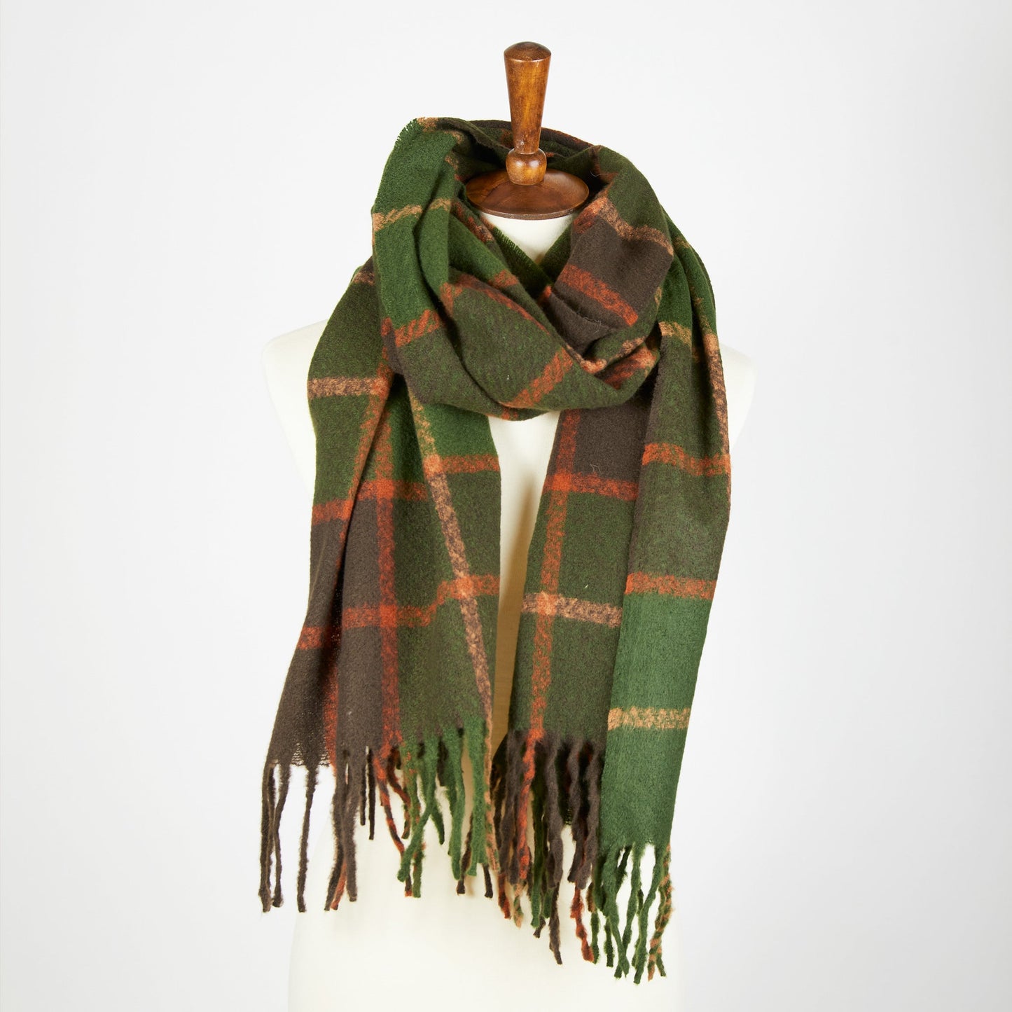 Kylie Windowpane Plaid Fringe Winter Scarf
