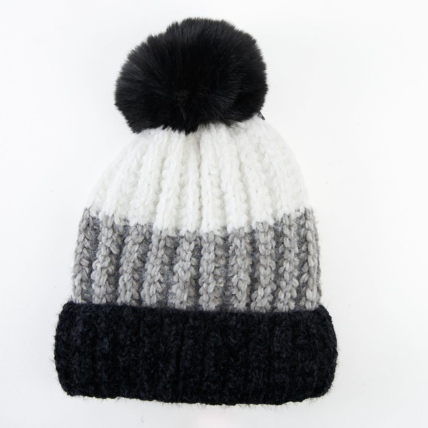 Jemmi Chenille Striped Pom Winter Beanie Hat