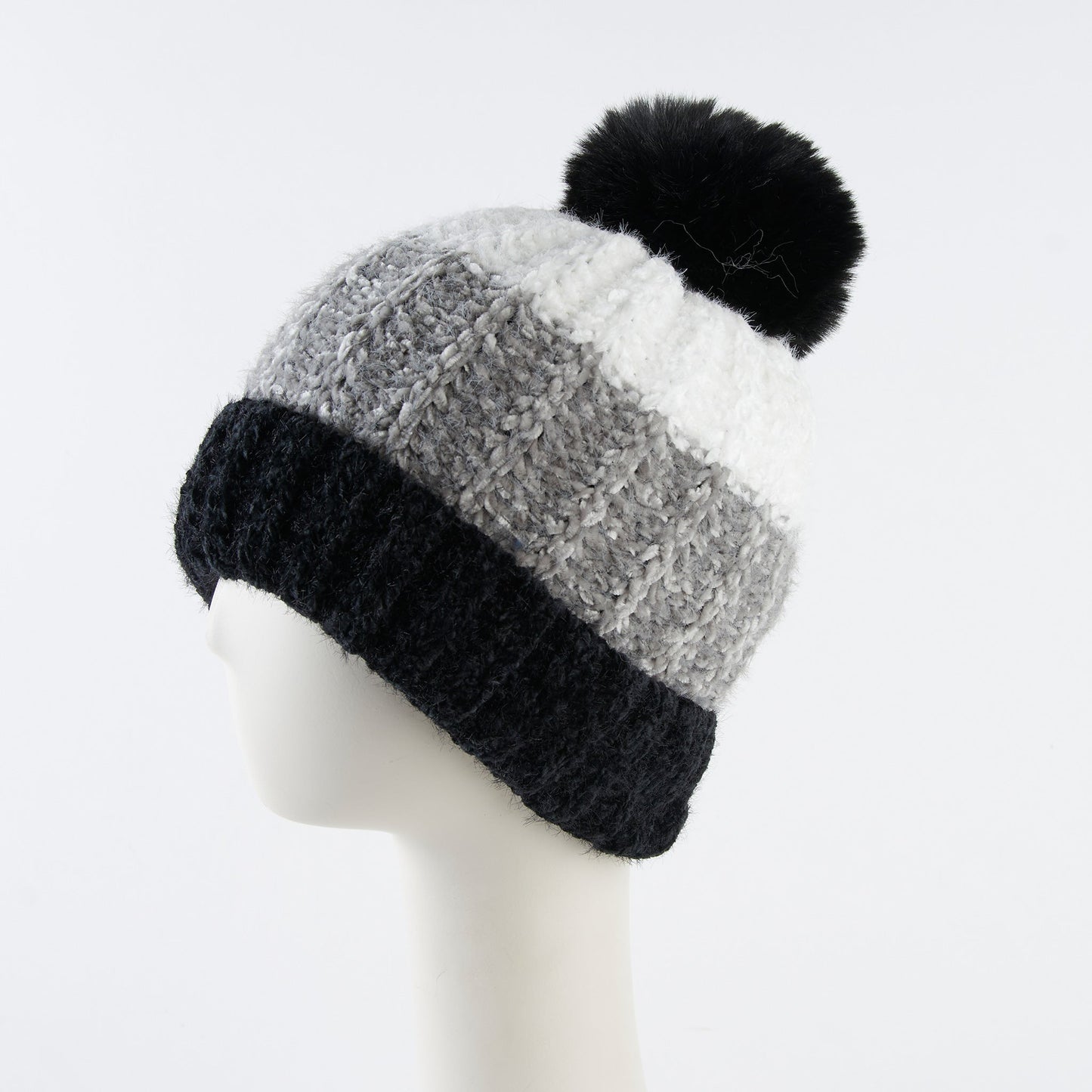 Jemmi Chenille Striped Pom Winter Beanie Hat