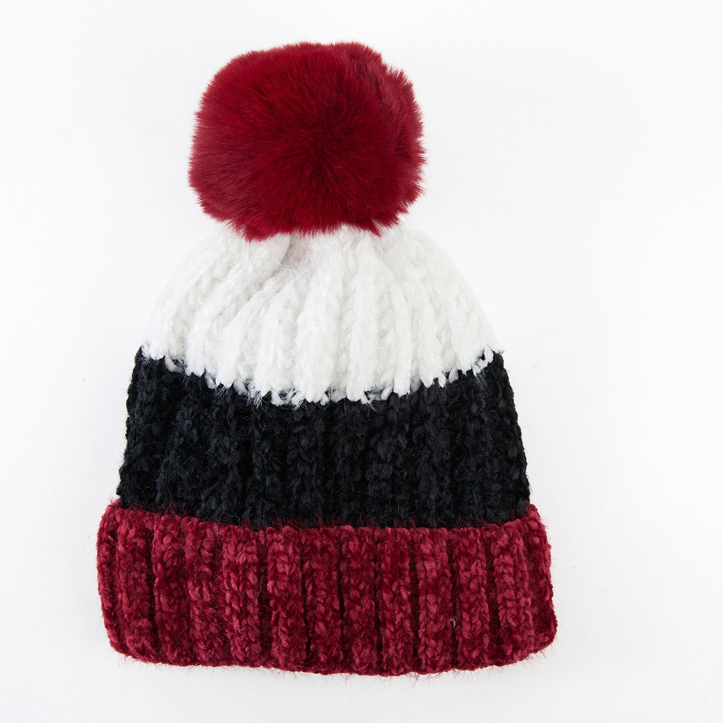Jemmi Chenille Striped Pom Winter Beanie Hat