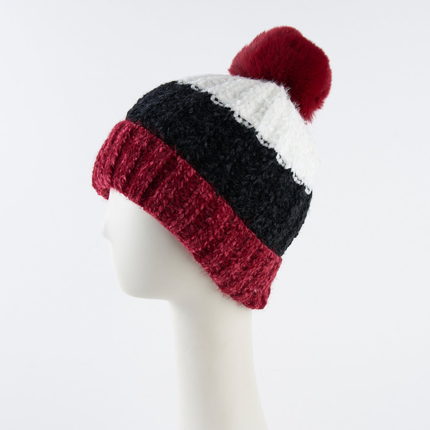 Jemmi Chenille Striped Pom Winter Beanie Hat