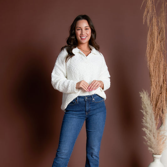 Tylie Teddy Bear Knit Long Sleeve Collared Polo Sweater