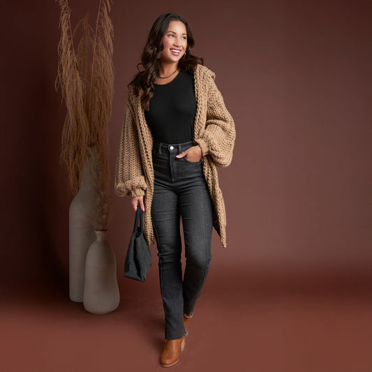 Kyler Oversized Chunky Hooded Patch Pocket Cardigan