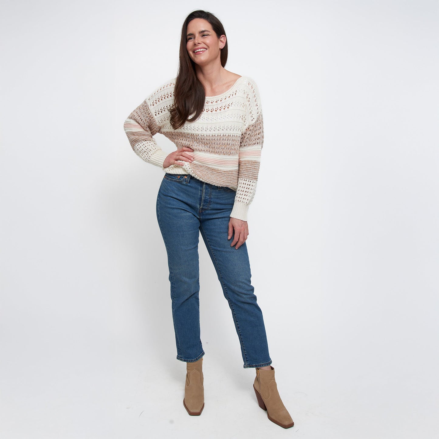 Opal Color Block Drop Shoulder Crochet Sweater