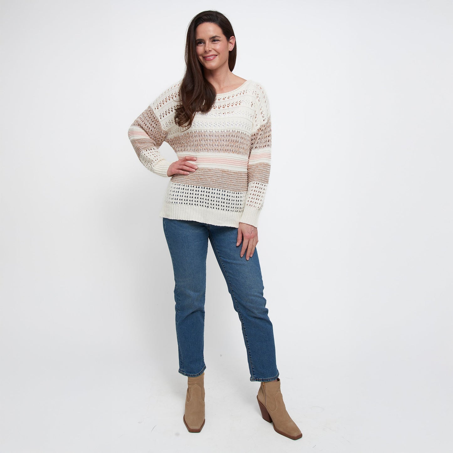Opal Color Block Drop Shoulder Crochet Sweater