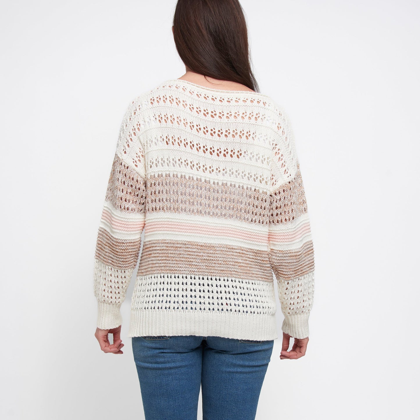 Opal Color Block Drop Shoulder Crochet Sweater