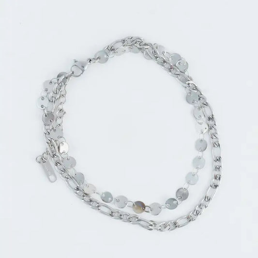 2 Rows Disc and Figaro Chain Anklet Si lver L" 8 1/2 Narelle Waterproof Jewelry