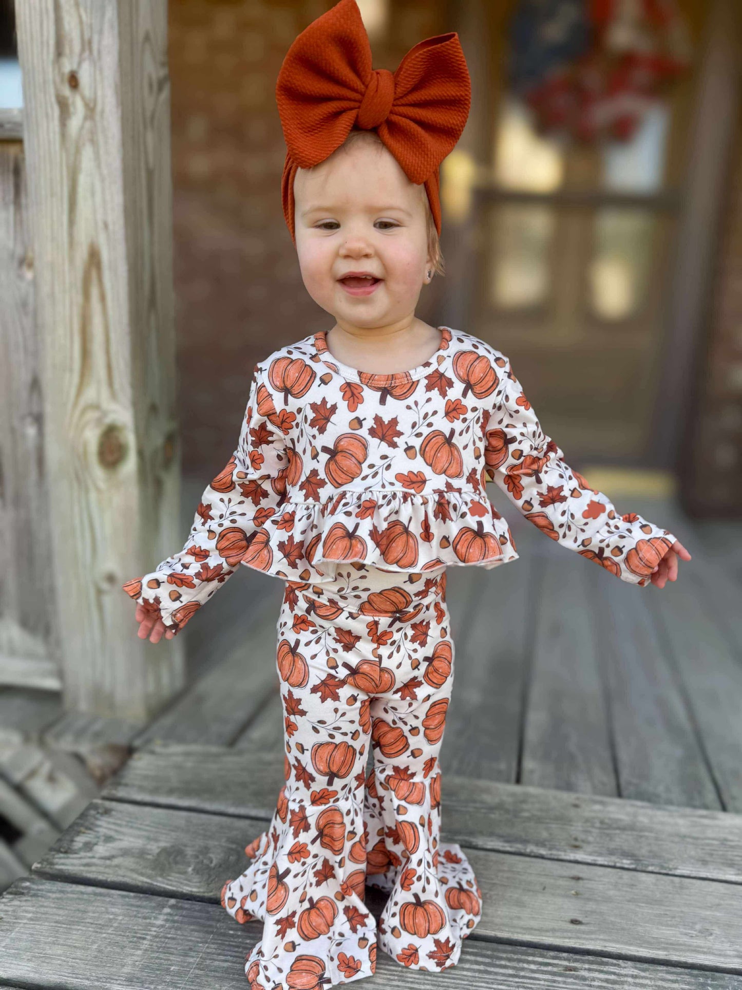 Pumpkin & leaves high waisted ruffle bell set