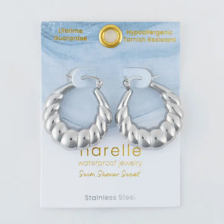 Twisted Chunky Pin Catch Hoop Earrings Narelle Waterproof Jewelry