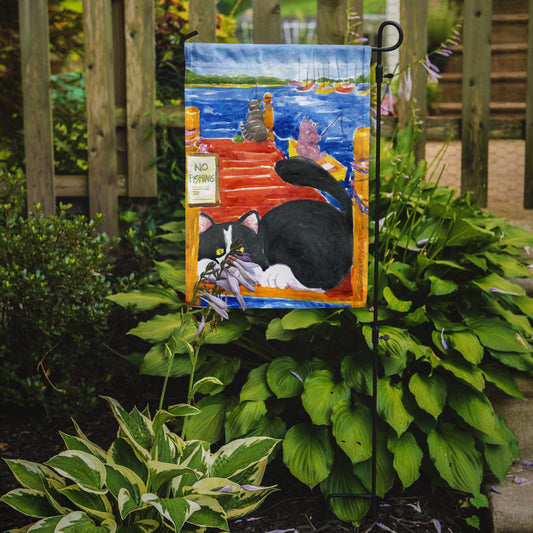Black and White Cat No Fishing Garden Flag – Decorative Outdoor Yard Flag