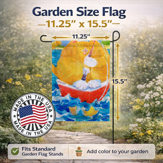 HMS Orange Tabby Fishing Cat Garden Flag – Decorative Outdoor Yard Flag