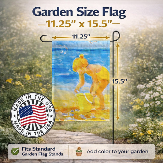 Little Girl at the beach Garden Flag – Decorative Outdoor Yard Flag