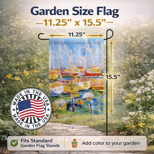 Boats at Harbour Pier Garden Flag – Decorative Outdoor Yard Flag