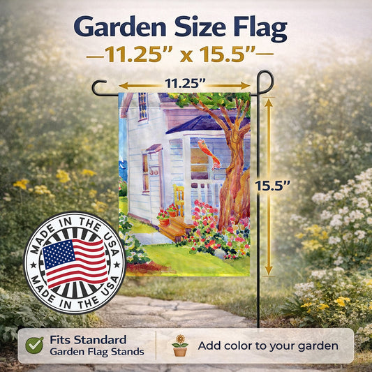 White Cottage House at the lake or Beach Garden Flag – Decorative Outdoor Yard Flag