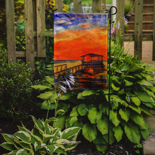 Sunset from the Dock at the pier Garden Flag – Decorative Outdoor Yard Flag