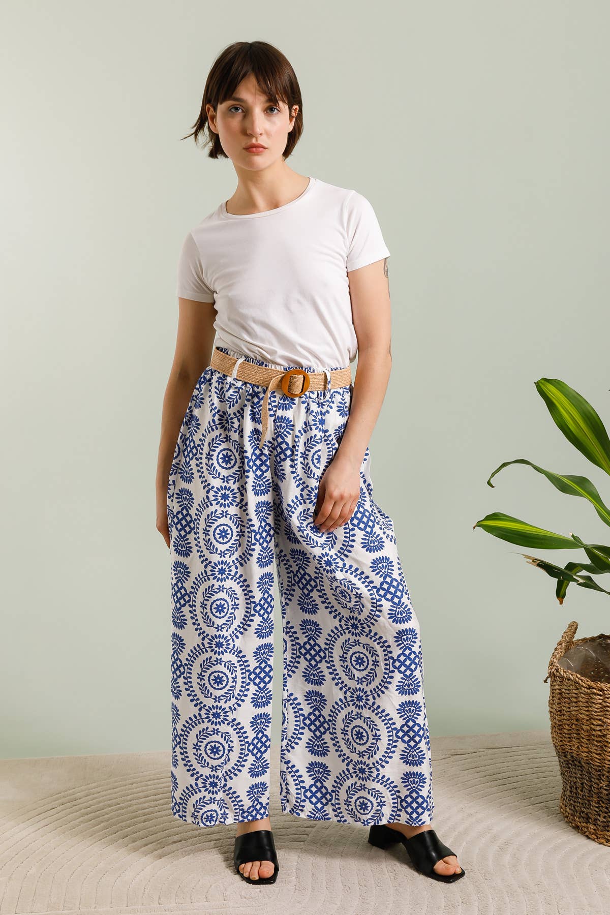 Wide-Leg Pants with Geometric Patterns Made in Italy