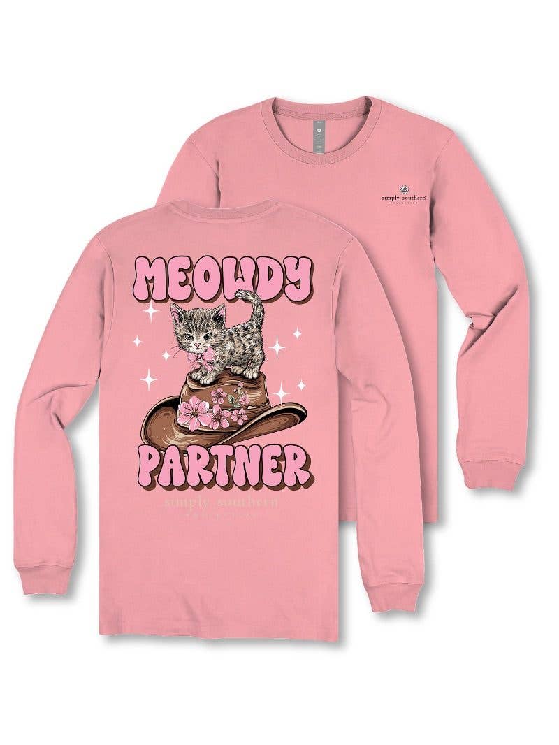 Meowdy Partner Kitten Cowboy Hat Simply Southern Long Sleeve Tee LS-MEOW-TEAROSE