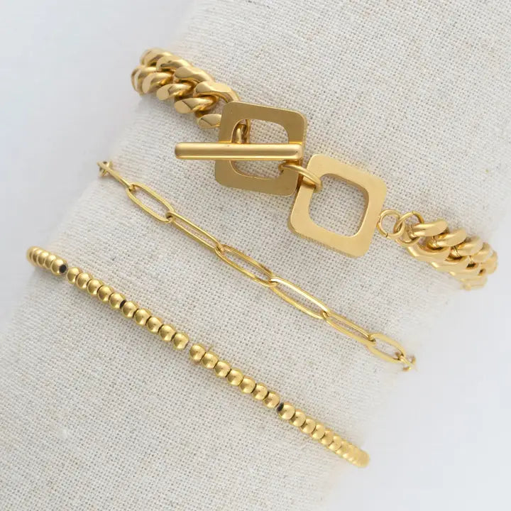 Curb Chunky, Paper Clip and CCB Chain Bracelet Set Extender" 11/2. L" 6 3/4 Narelle Waterproof Jewelry