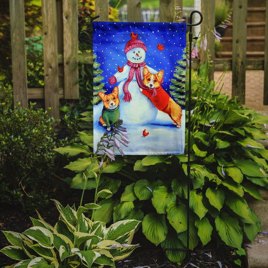 Snowman with Corgi Garden Flag – Decorative Outdoor Yard Flag