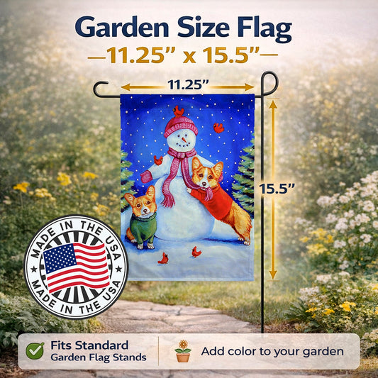 Snowman with Corgi Garden Flag – Decorative Outdoor Yard Flag
