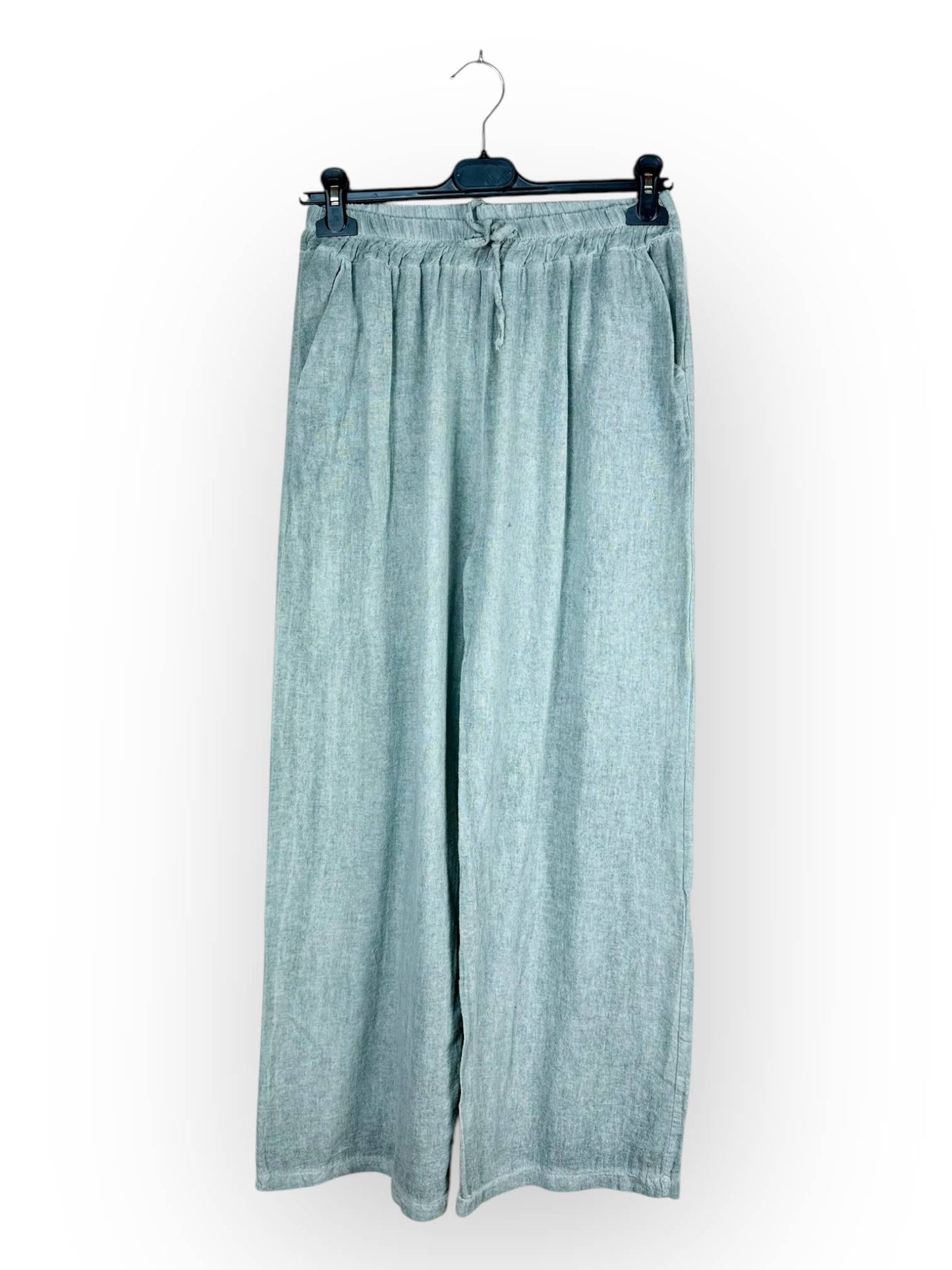 PLAIN LINEN AND COTTON PANTS Made in Italy