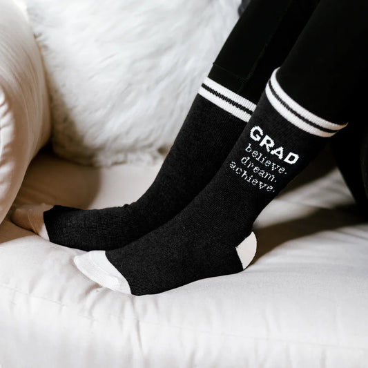 Grad Unisex Crew Socks - Grad Believe Dream Achieve