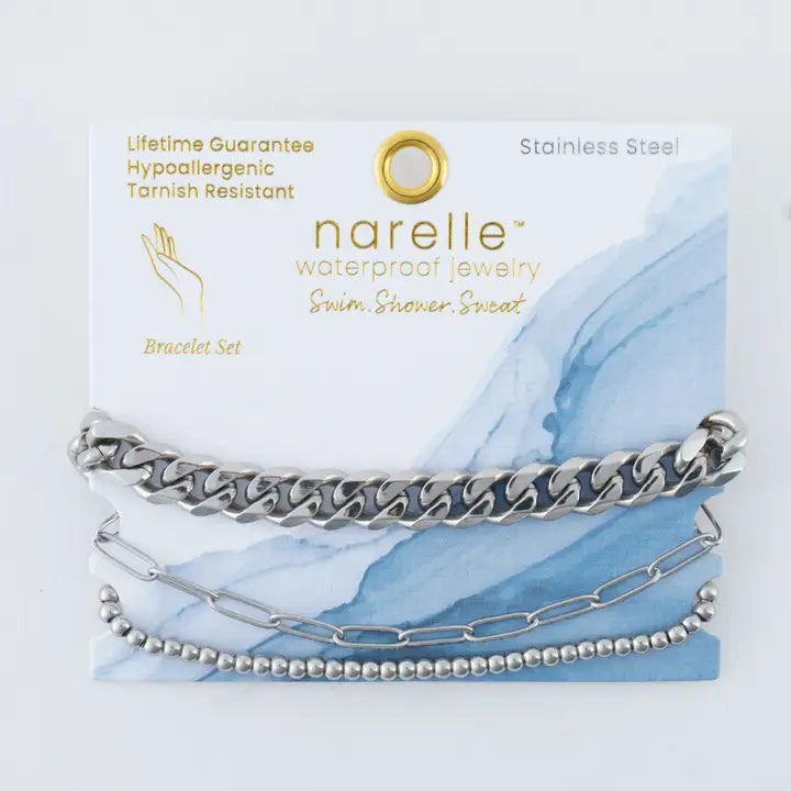 Curb Chunky, Paper Clip and CCB Chain Bracelet Set Extender" 11/2. L" 6 3/4 Narelle Waterproof Jewelry