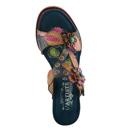 ROSSIE Navy Multi Rainbow Heel Floral Sandal by L`ARTISTE