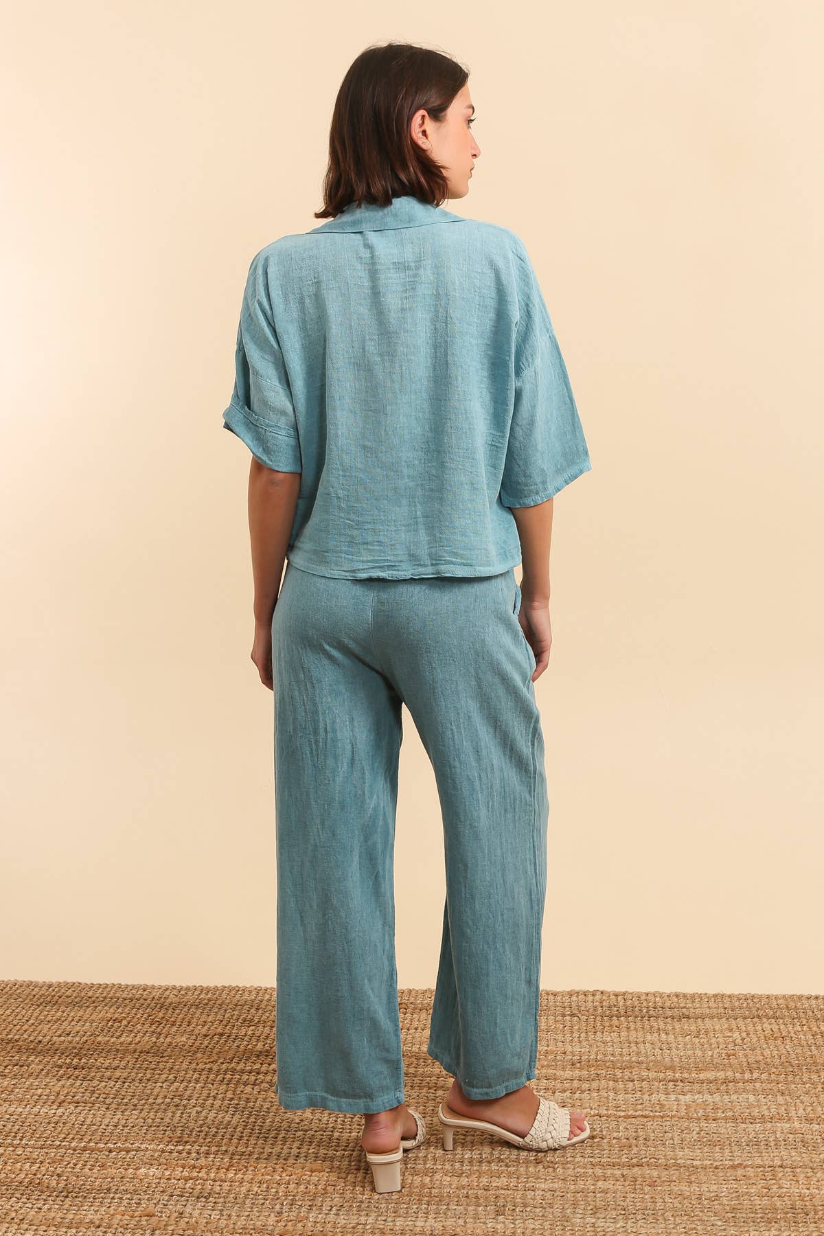 PLAIN LINEN AND COTTON PANTS Made in Italy