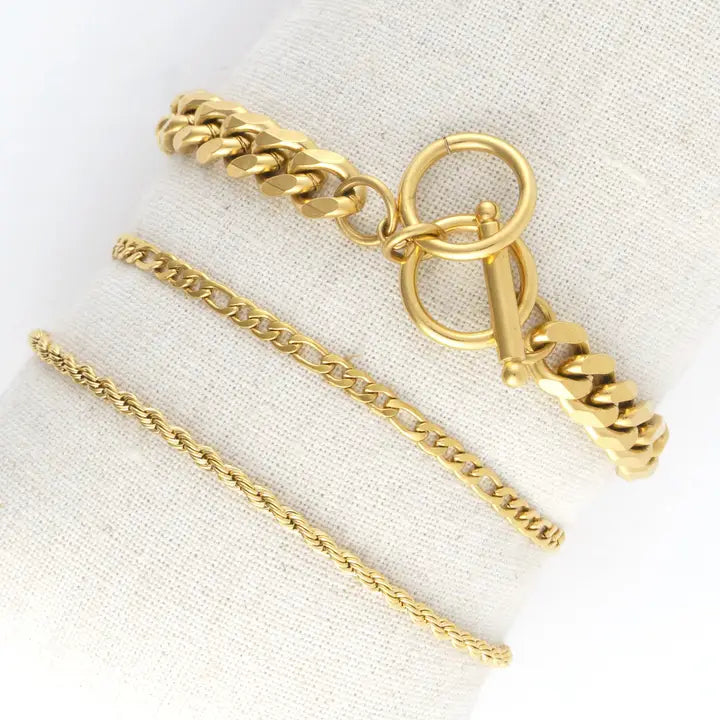 Chunky, Figaro and Dainty Chain Bracelet Set Extender" 11/2. L" 6 3/4 Narelle Waterproof Jewelry
