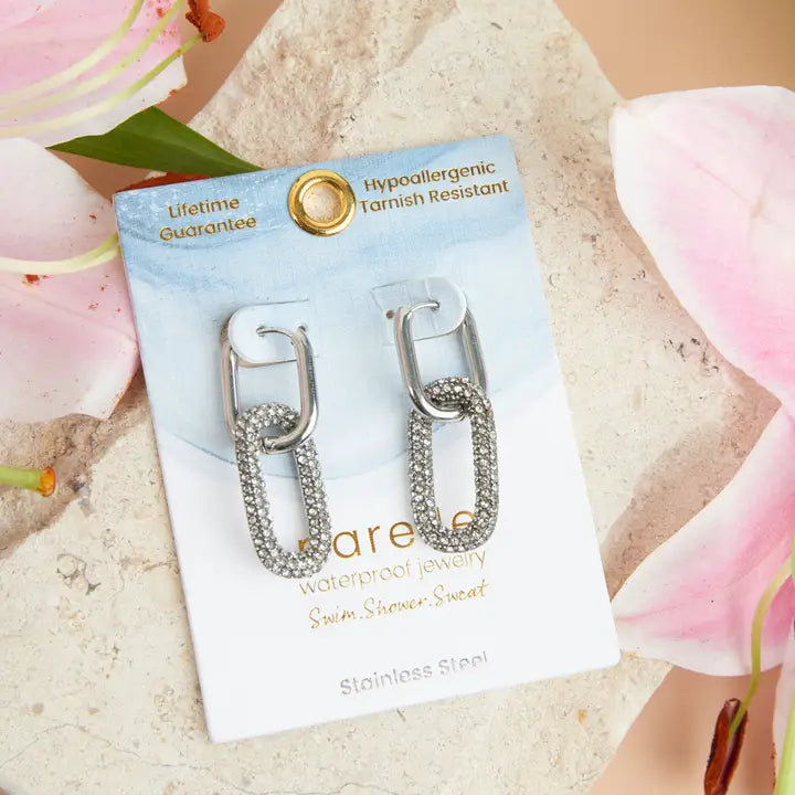 Double Pave Pin Catch Hoop Earrings Narelle Waterproof Jewelry