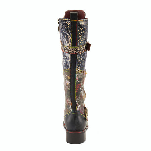 VANEYCK TALL WESTERN BOOT - Black Multi Color Leather by L`ARTISTE