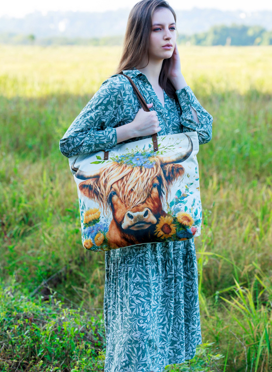 Cow Highlander Flora Tote Bag Cott N Curls