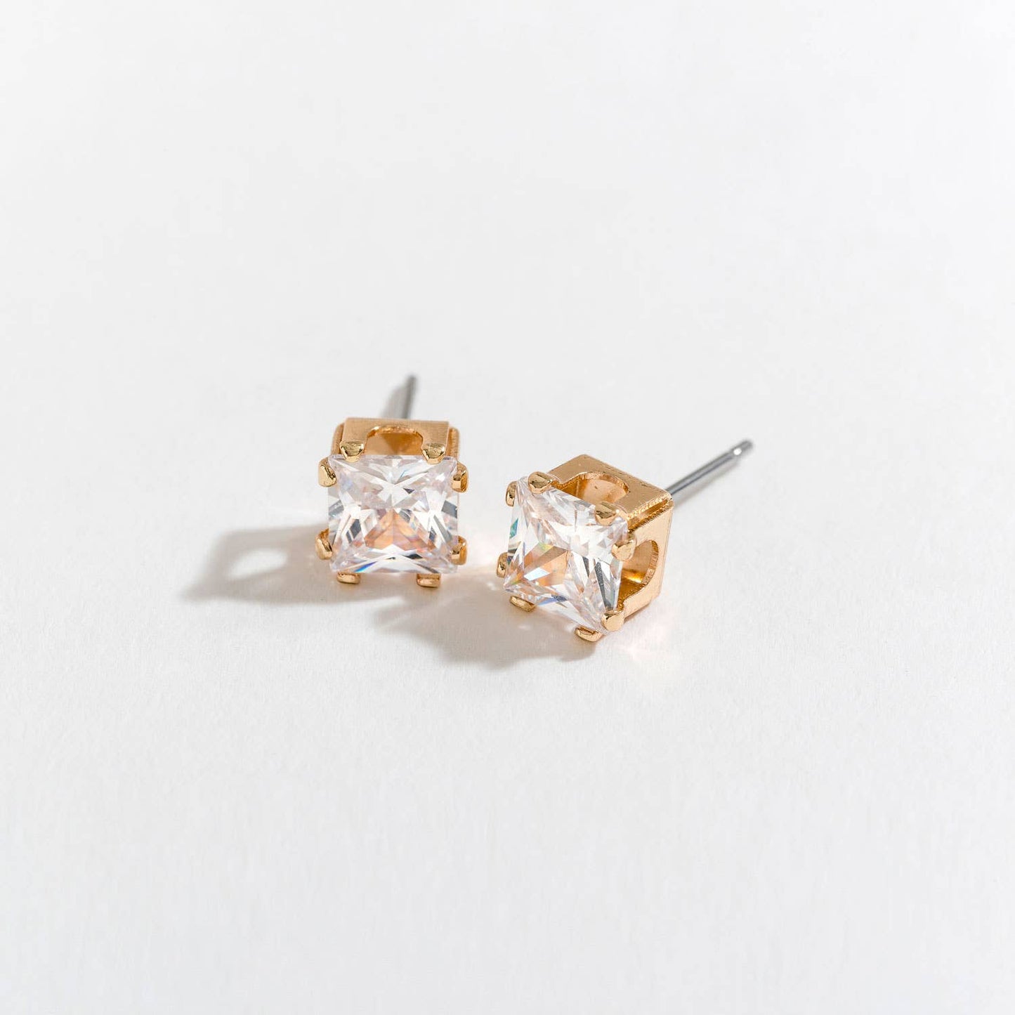 6mm Large Square Cubic Zirconia Ear Sense Stud Earrings