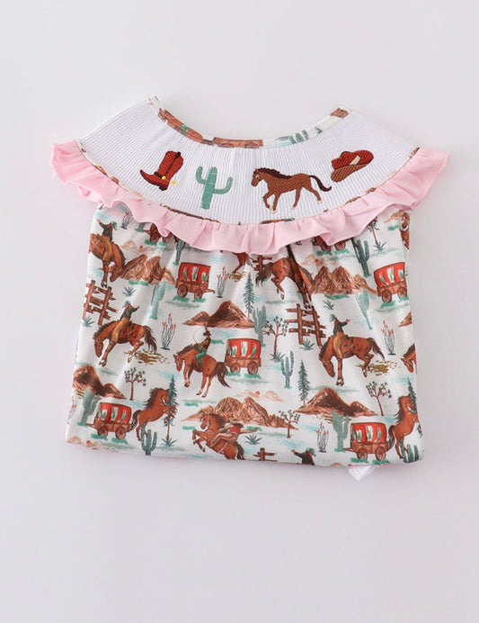 Western smocked girl dress