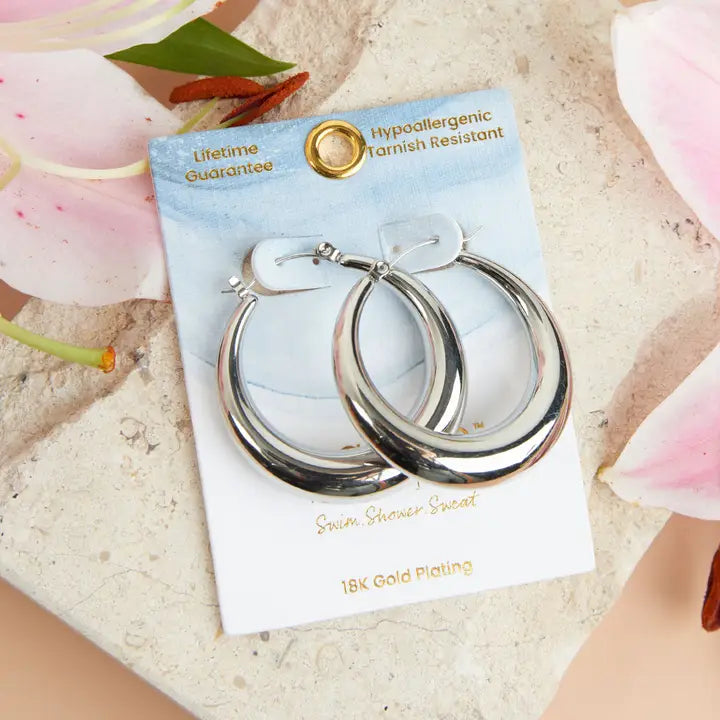 Rounded Pin Catch Hoop Earrings Narelle Waterproof Jewelry