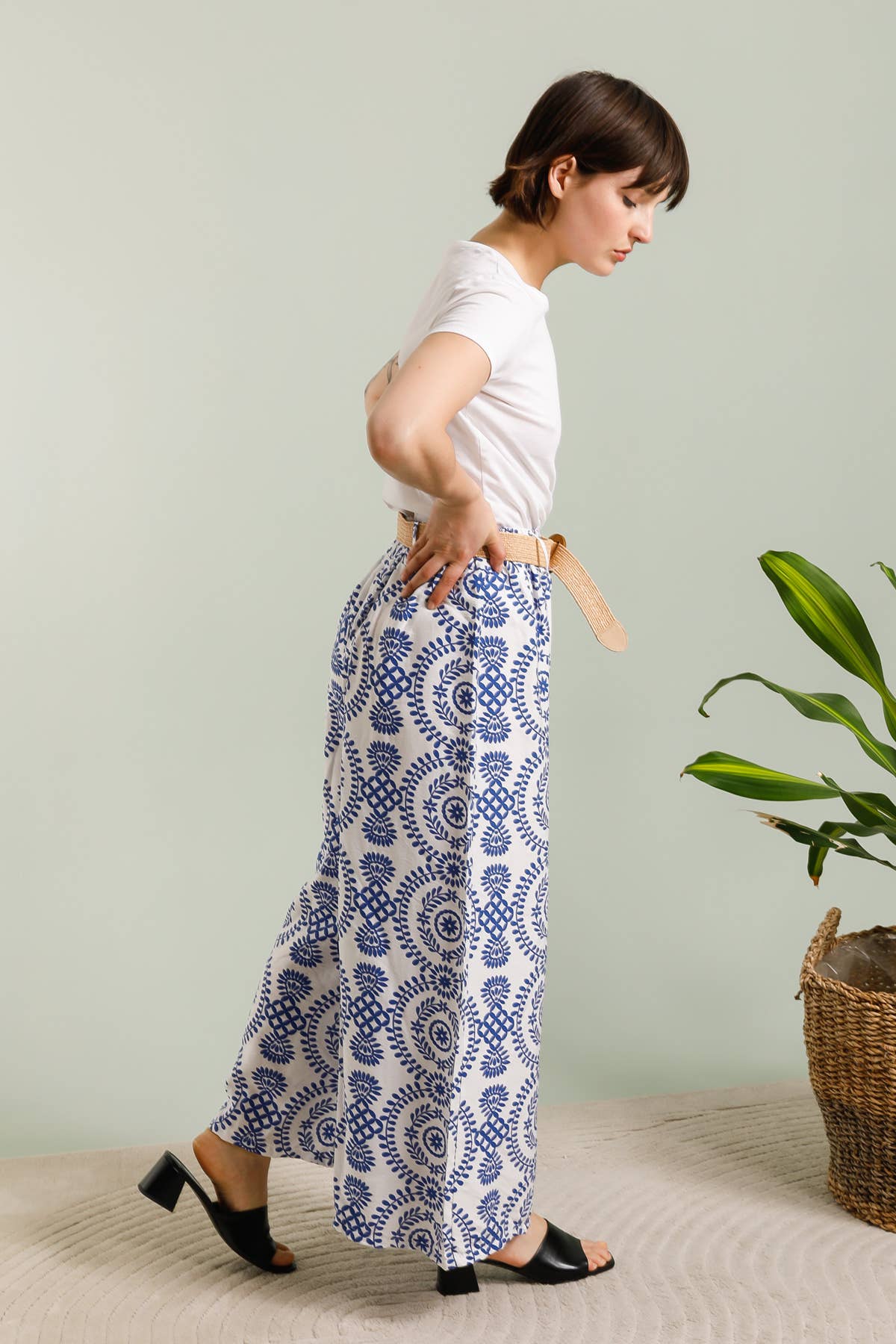 Wide-Leg Pants with Geometric Patterns Made in Italy