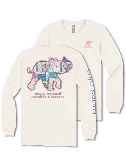 Youth Quilted Elephant Yellow Simply Southern Long Sleeve Tee YTH-LS-TRACKE2-QLTD-LINEN