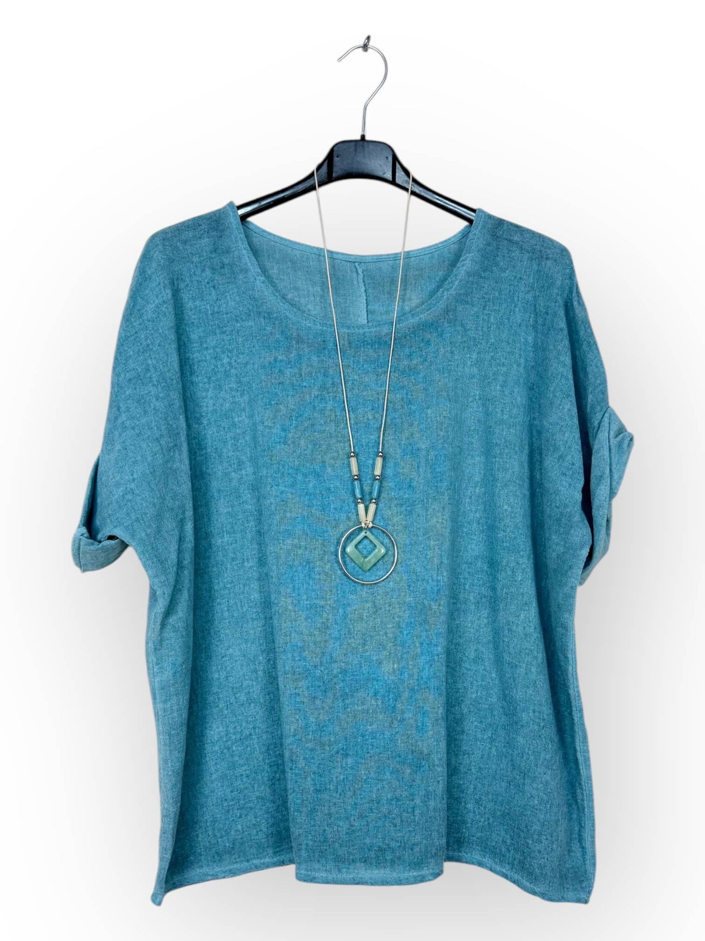 Washed cotton top with necklace Made in Italy