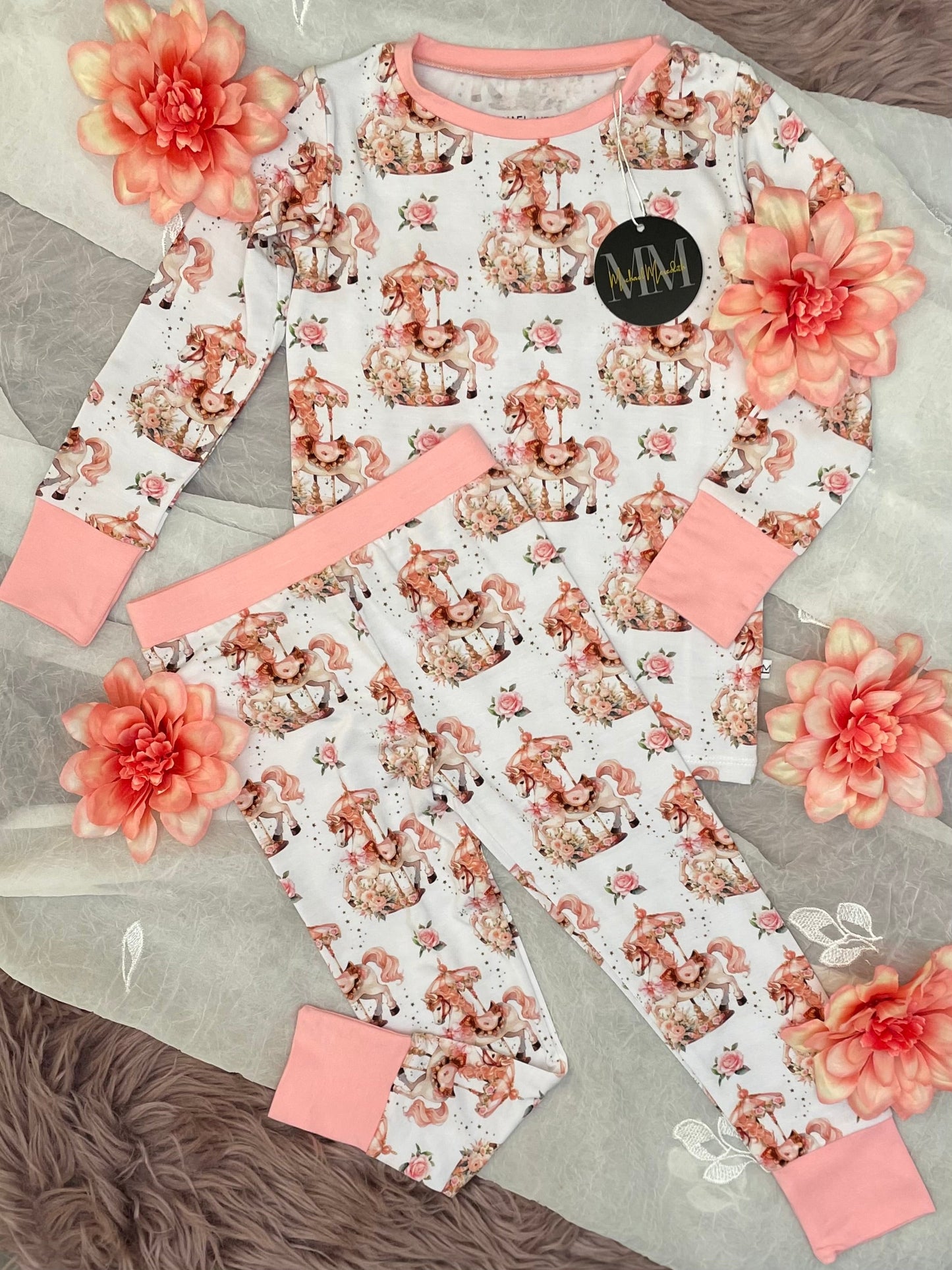 Children's Carousel Horse Print Two-Piece Pajama Set