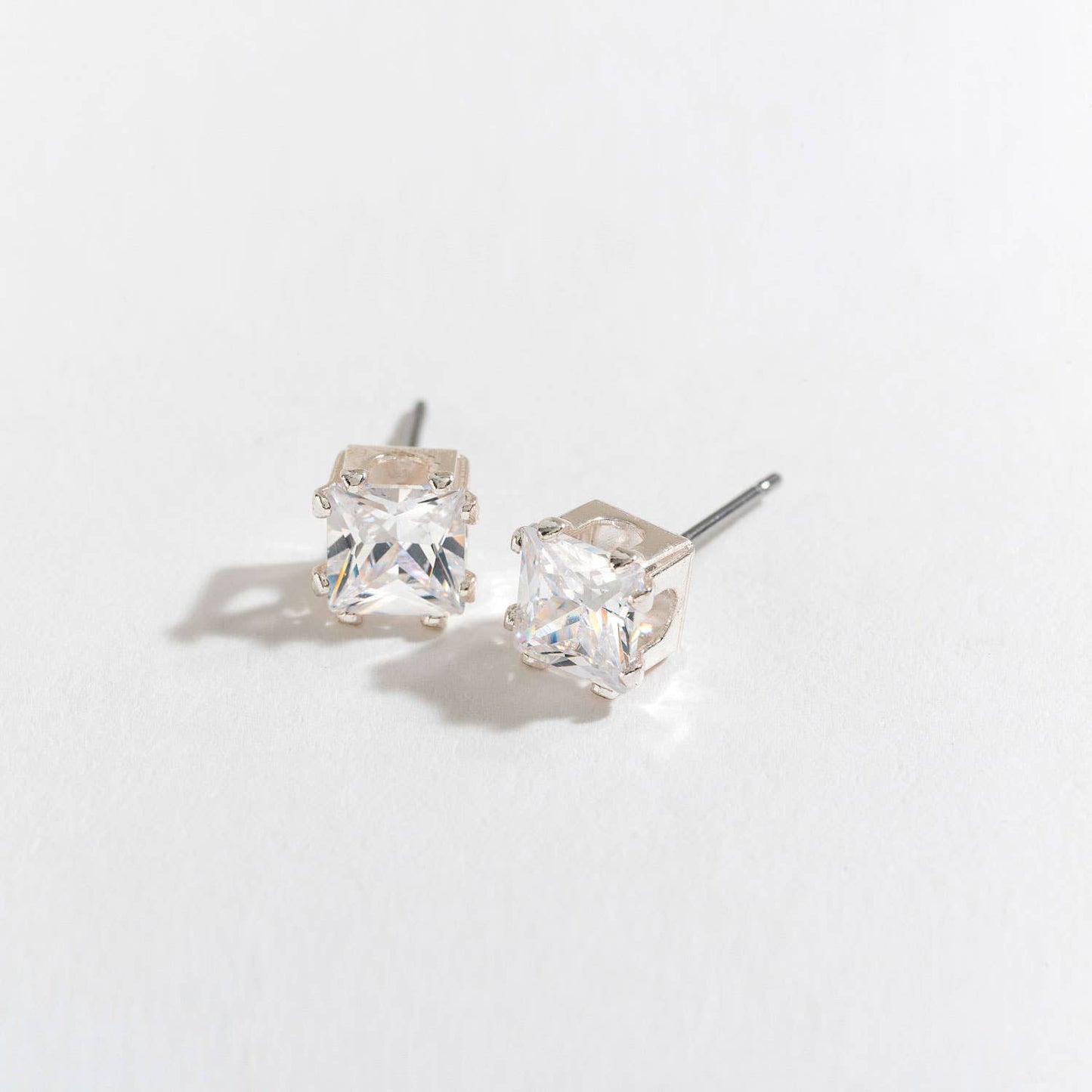 6mm Large Square Cubic Zirconia Ear Sense Stud Earrings