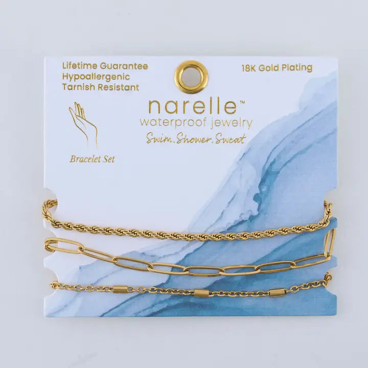 Paper Clip, Twisted and Dainty Chain Bracelet Set Extender" 11/2. L" 6 3/4 Narelle Waterproof Jewelry