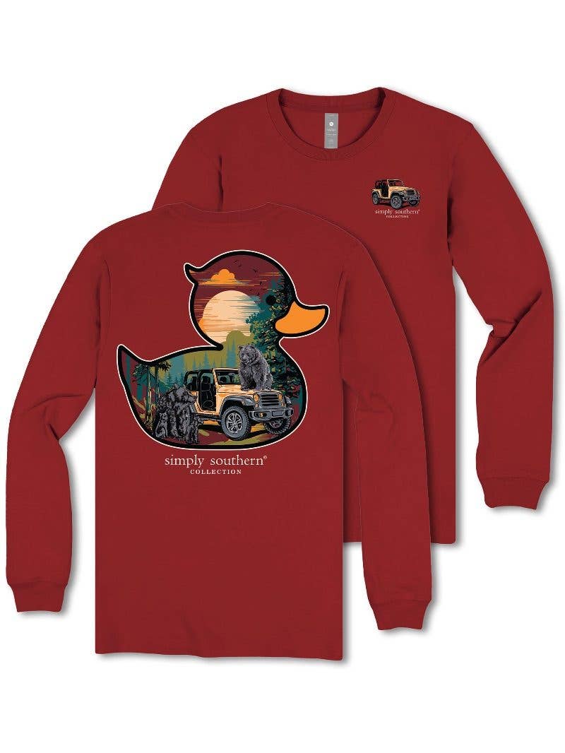 Duck Jeep Bears LS-DUCKBEARS-CARMINE Red Long Sleeve Tee by Simply Southern