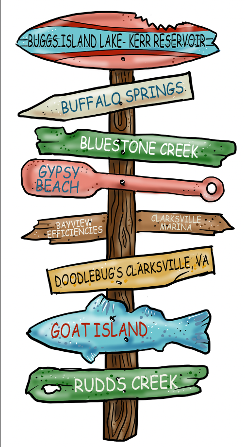 BUGGS ISLAND LAKE - KERR RESERVIOR CLARKSVILLE VA DIRECTIONAL DRIFTWOOD SIGN Wood SOUVENIR Ornament