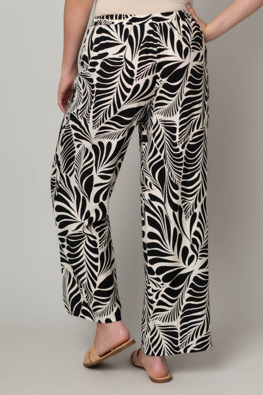Black/Ivory Printed Challis Wide Leg Pant by Mlle Gabrielle
